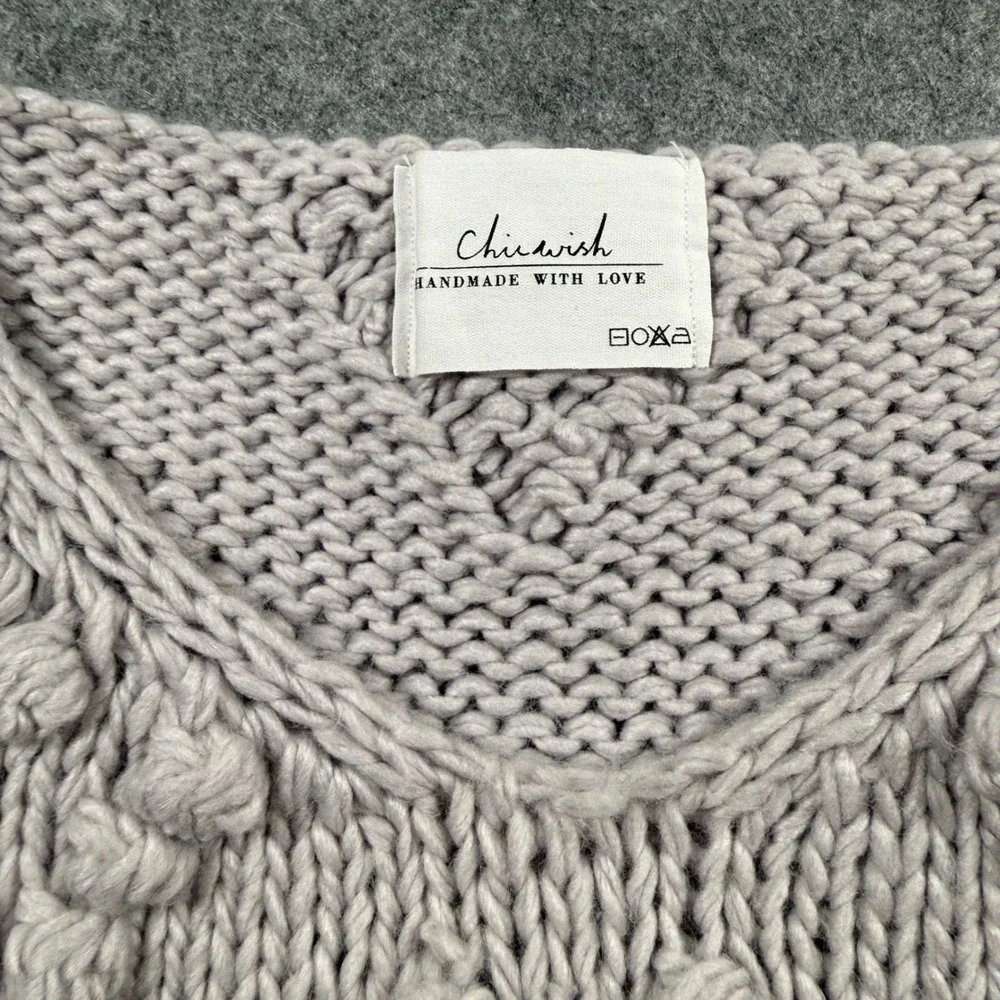 Chicwish Heart Pom Pom Sweater Womens S/M Lavender Excellent Chunky Knit Wool